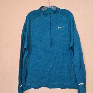 Nike Dri Fit Men's Blue Heathered Quarter Zip Pullover Sweatshirt XL Reflective
